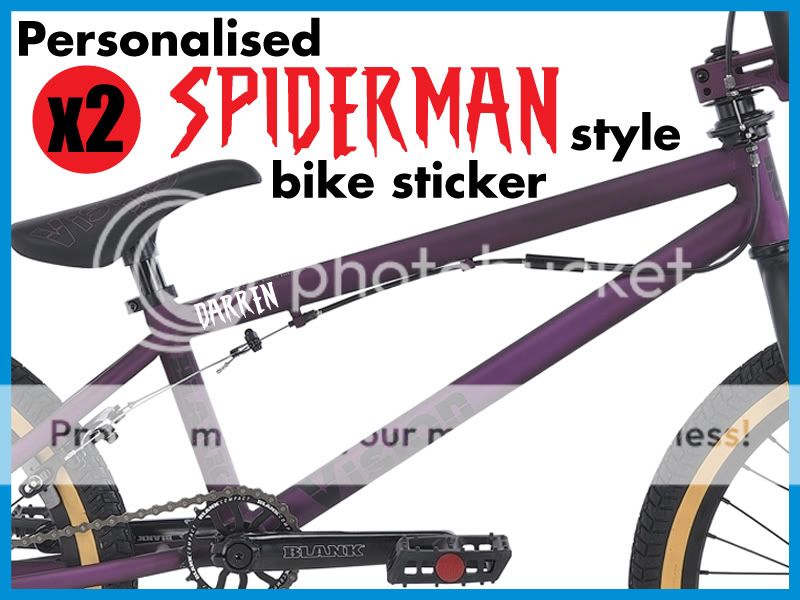'2 SPIDERMAN STYLE CUSTOM VINYL NAME STICKERS' for kids bike / scooter